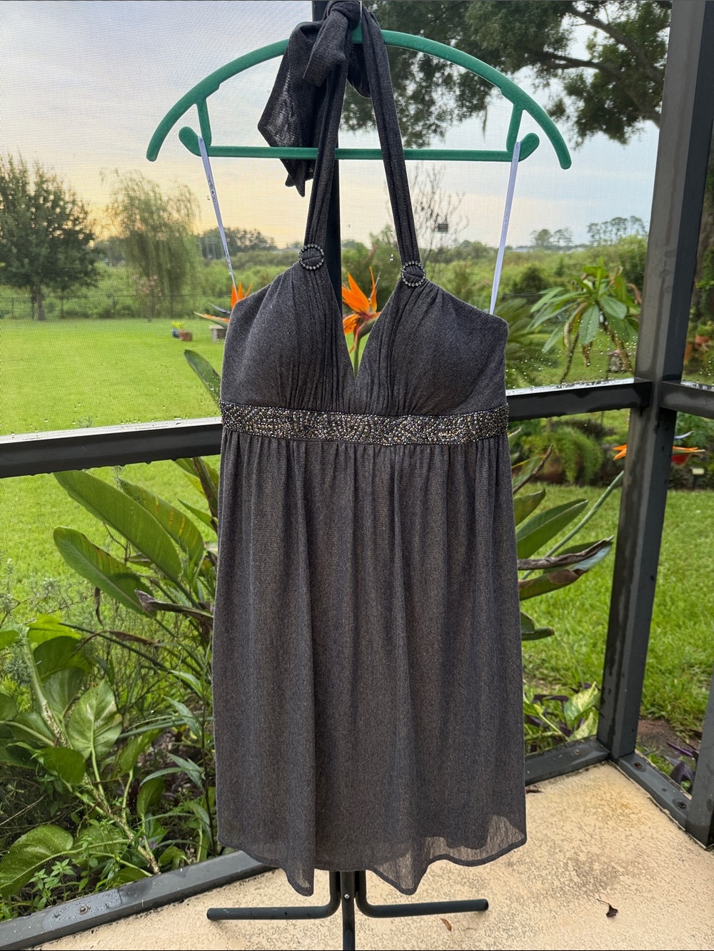 Oleg Cassini Charcoal Strapless Halter Cocktail Dress